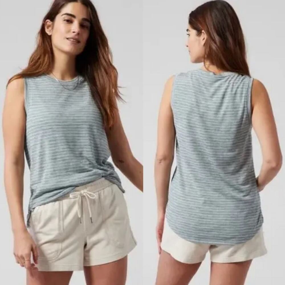 ATHLETA Breezy Stripe Muscle Tank Modal Blend Seabreeze Blue/Green/Grey Size XS